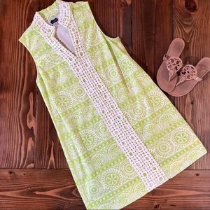 Mud Pie Bright Green Embroidered Shift Dress